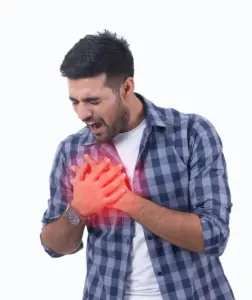 Man experiencing chest pain symptoms associated with sinus arrhythmia