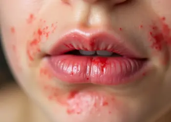 Perioral dermatitis treatment – close-up of red rash and irritation around lips
