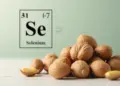 Selenium in Brazilian nut – Brazilian nuts rich in selenium with element symbol Se shown in background